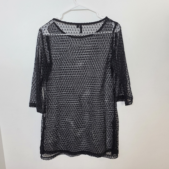 Portocruz Black Open Knit 3/4 Sleeve Gothic Sheer Festival Shirt Size Medium - Picture 3 of 6